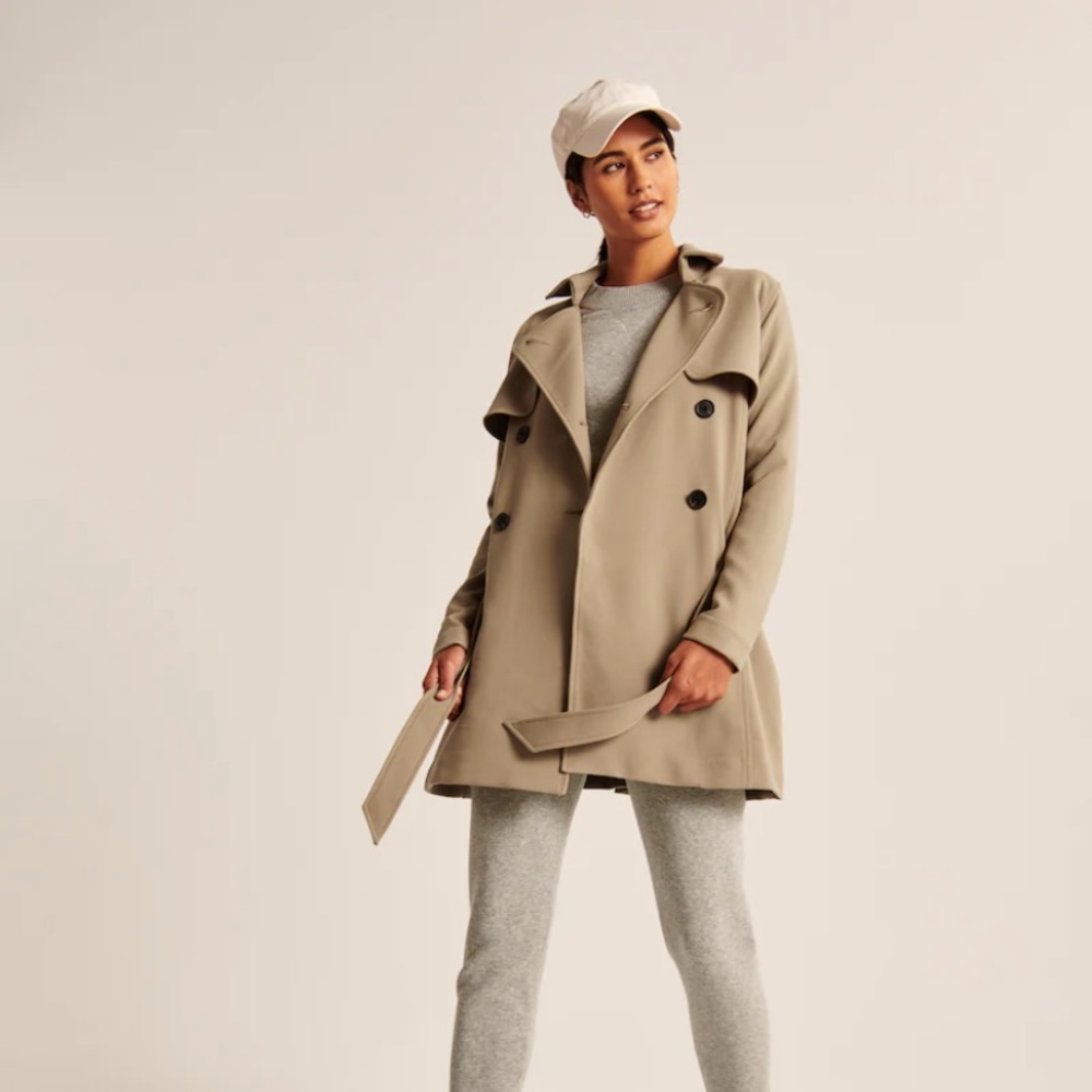 Abercrombie Drapey Trench Coat in Light Brown